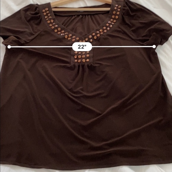 Notations brown top w/jeweled neckline 2X EUC - Picture 8 of 9